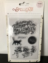 Halloween-Pink Paislee Spellcast Happy Halloween Spooky  Acrylic Stamps - £10.18 GBP