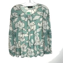 NWT Womens Size Medium Karl Lagerfeld Green Gathered Neck Floral Print Blouse - £22.65 GBP
