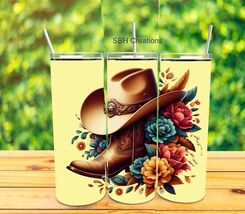 1-20oz Cowboy boots and flower theme insulated Tumbler with sliding lid ... - $19.80