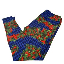 LuLaRoe Tall &amp; Curvy Holiday Leggings Blue Red Green Holly Berry Print - $21.77