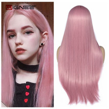Pink Long Straight Synthetic Wig Ombre Hair For Women Middle Part Hair - £38.70 GBP
