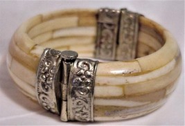 Antique Bone Pull Pin Bangle Bracelet VG - £29.88 GBP
