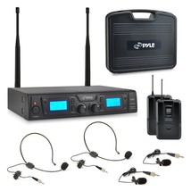 Pyle PDWM3365 2 Channel UHF Wireless Microphone System 2 Lavalier 2 Headsets - £172.32 GBP