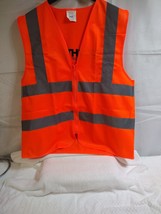 Neon Orange Hi-Visibility/ M/ Zip Front Safety Reflective Vest/ 100% Polyester - £6.71 GBP