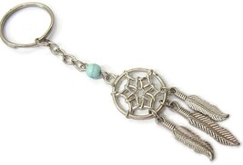 Dream Catcher Key Chain Keyring Silver Tone Simulated Turquoise Dangle F... - $12.86