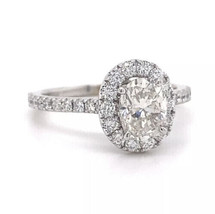 Halo Engagement Ring 2.40Ct Oval Cut Simulated Diamond 14k White Gold Size 6.5 - £211.76 GBP