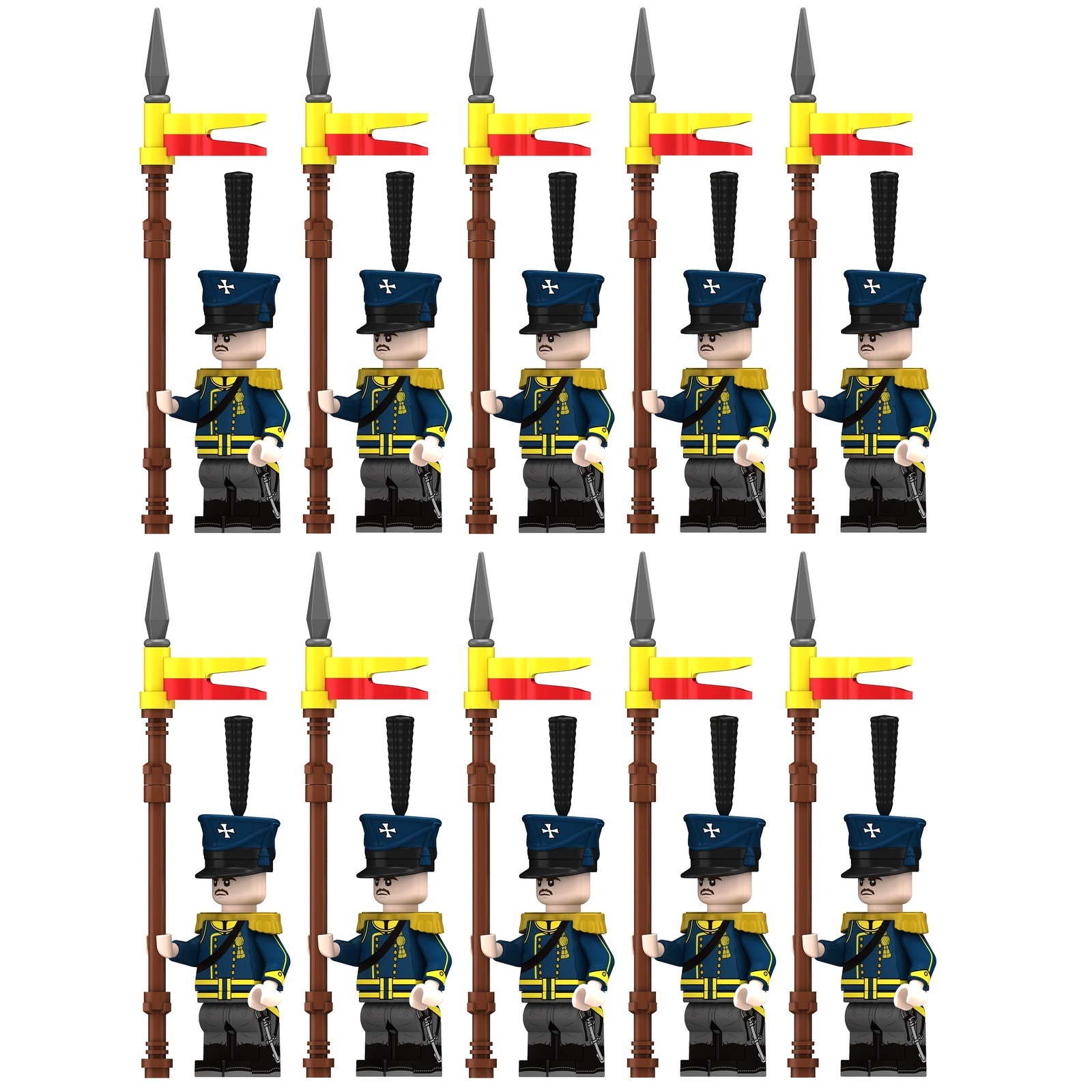 10pcs Napoleonic Wars Prussian Army Minifigure Silesian Uhlan Soldier Figure Toy