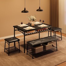 Gaomon Dining Table Set For 4, Kitchen Table Set With Upholstered Bench, Black - £185.31 GBP