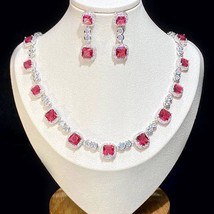 Fashion Shiny Red Square Cubic Zirconia Wedding Party Jewelry Elegant Necklace B - £57.31 GBP