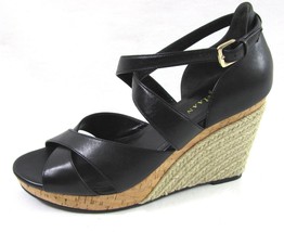 New COLE HAAN Black Leather Wedges 8.5 Air Sole Woven Strappy Heels Shoes - £39.52 GBP