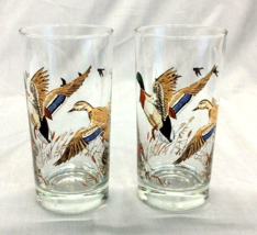 Set 2 Pair Lot Glasses Ice Tea Highball Mallard Ducks Colorful 10 Oz Hunting - £20.14 GBP