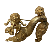 VTG Monet Poodle Dog Gold Tone Brooch Pin w/ Red Rhinestone Eyes 2&quot; x 1.5&quot; - £39.30 GBP