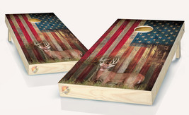 American Flag Deer Hunting Cornhole Board Vinyl Wrap Laminated Sticker Set - £43.10 GBP