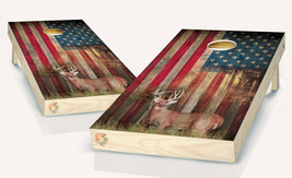 American Flag Deer Hunting Cornhole Board Vinyl Wrap Laminated Sticker Set - £42.47 GBP