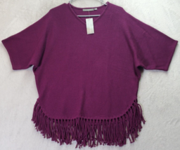 NY Collection Sweater Women Small Purple Fringe 100% Acrylic Short Sleeve V Neck - £18.08 GBP