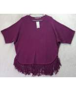 NY Collection Sweater Women Small Purple Fringe 100% Acrylic Short Sleev... - £18.24 GBP