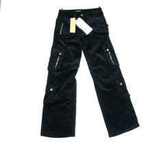 Black Designer Corduroy Cargo Trousers With Zips Military Pants - $17.16