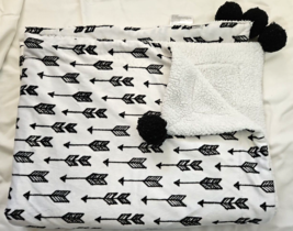 SL Home Fashions Baby Blanket White Black Arrows Pom Poms RN 119741 - £31.63 GBP