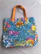 LILLY PULITZER for Estee Lauder TOTE waterproof canvas aqua pink yellow flora - £13.94 GBP