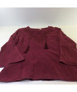 Reba Blouse Top XL Pullover Maroon Tassels Bell Sleeves Gathered Back Co... - £11.69 GBP