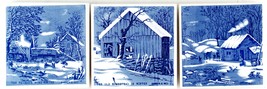 3 Currier &amp; Ives Tiles Trivets Blue &amp; White Home in Wilderness Homestead Winter - £3.99 GBP