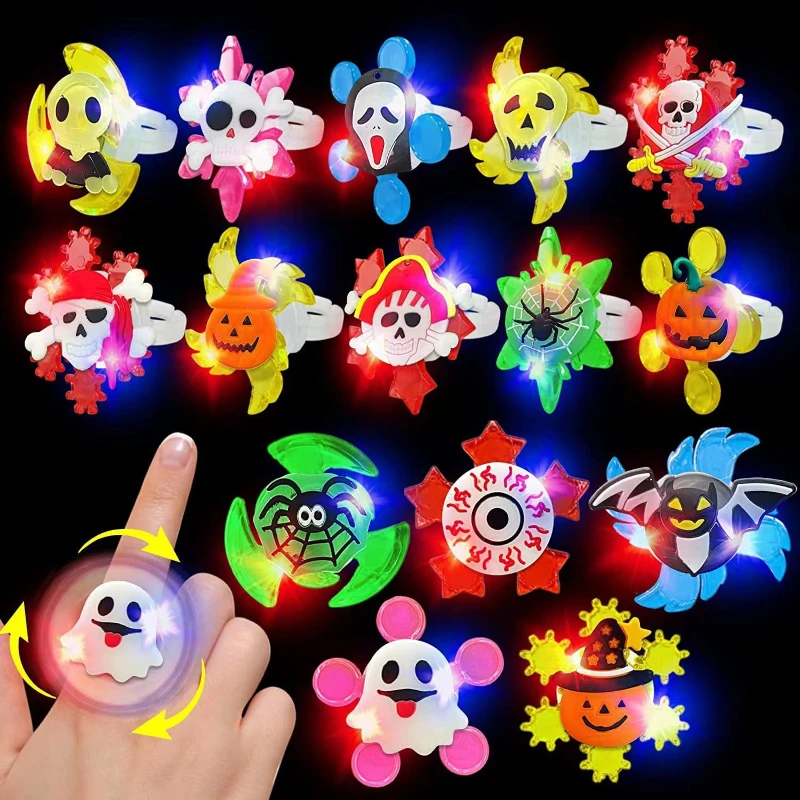 Halloween Funny Luminous Ring Colorful Spinning Top Pumpkin Ghost Skull Ring - £9.85 GBP+
