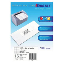 Unistat Laser/Inkjet/Copier Label 100pk - 16/sheet - £45.32 GBP