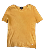 Tahari Womans Gold Yellow Ribbed Short Sleeve Shirt Size Petite Medium - $6.99