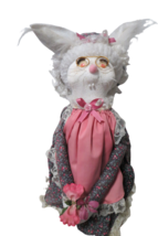 Hand Made Grandma Easter Bunny Figurine 17&quot; Tall Glasses Clothing Holding Flower - £18.48 GBP