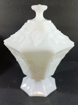 Vintage Anchor Hocking White Milk Glass Octagon Compote Candy Dish Grapes Lid 12 - £14.94 GBP