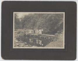 Antique Circa 1900s Stunning Mounted Photo Group of Men &amp; Women With Reflection - £110.19 GBP