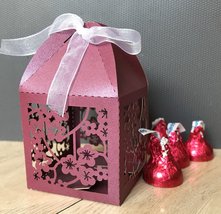 100pcs pearl Burgundy Red Flower gift packaging box,laser cut wedding favor box - £27.17 GBP