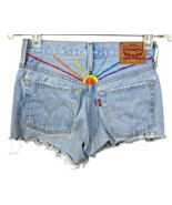 Levis 501 Cut Off Jean Denim Shorts Size 26 Embroidered Reworked Rainbow... - $205.14 CAD