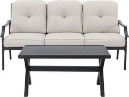 Lokatse Home Outdoor Patio Cushioned Loveseat 3 Seats Sofa Bench With, Beige - £613.55 GBP
