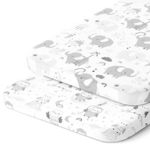 Cradle Sheets Fitted 18 X 36 Inch  Snuggly Soft 100% Jersey Cotton  Grey Elephan - £40.05 GBP