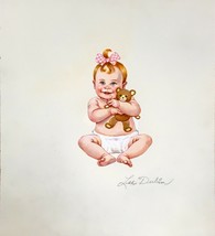 LEE DUBIN BABY WITH TEDDY BEAR ORIGINAL OIL PAINTING ON PANEL HAND SIGNED  - $289.58