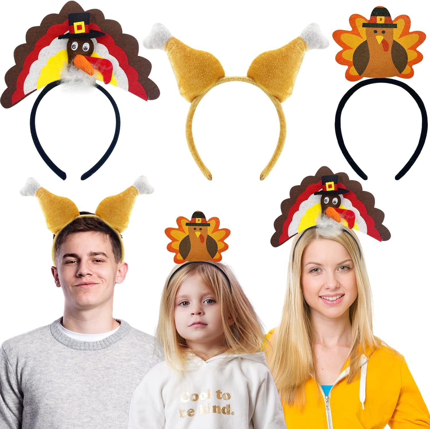 Primary image for 6 Pcs Thanksgiving Turkey Headbands 3 Styles Thanksgiving Costume Party Favors A