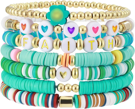 Colorful Stretch Bracelet Boho Beaded Set Heishi Y2K Trendy Jewelry Women Girls - £13.25 GBP