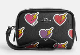 Coach Coated Canvas Pouch Wristlet w/ Heart Bolt Print ~NWT~ CW908 Black - £60.61 GBP