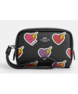Coach Coated Canvas Pouch Wristlet w/ Heart Bolt Print ~NWT~ CW908 Black - $1,413.68 MXN