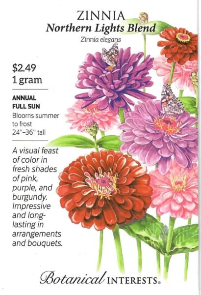 Zinnia Northern Lights Blend Flower Seeds - Botanical Interest 12/24 Fresh Garde - $8.50