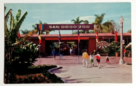 San Diego Zoo Entrance Flags Palms California CA Mike Roberts UNP Postcard 1960s - £3.89 GBP