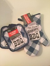 Summer kitchen oven mitt pot holder 3 pc set cold drinks good eats BBQ - £12.01 GBP