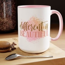 Different is Beautiful Pink Two Tone 15 oz Mug - Pink Awareness Gift Off... - $21.98
