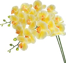 Htmeing 38 Inch Artificial Phalaenopsis Flowers Branches Real, Light Yellow - £30.36 GBP