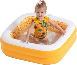 Inflatable Baby Pool with Blow Up Padded Floor Grip Handle Bars and Drain Skin S - £37.24 GBP