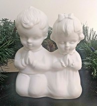 Lefton Praying Girl Boy Figurine Night Light Shade White Bisque Unpainted Vtg 6&quot; - £2.28 GBP