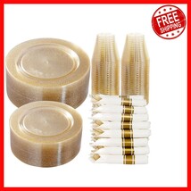 350-Piece Gold Glitter Party Set - Dinner Plates, Napkins &amp; Cups for 50 ... - $74.68