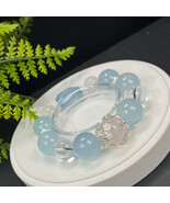 Multi Gemstone Beaded Bracelet, Rose Quartz, Crystal, Aquamarine, S925 S... - $299.99
