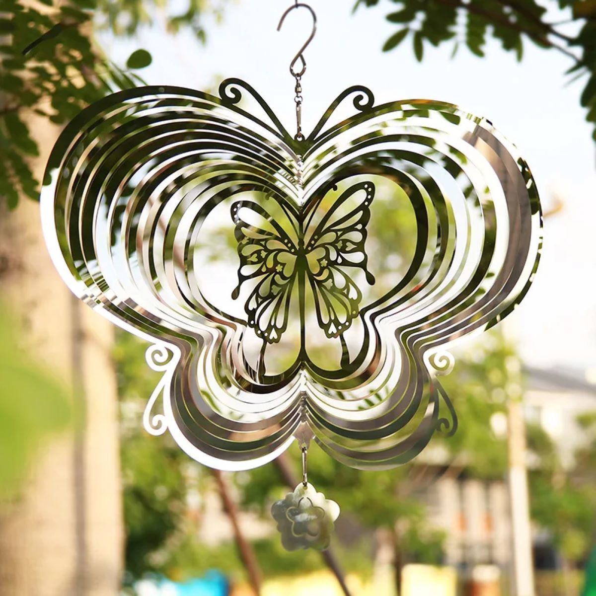3D Rotating Butterfly Wind Spinner, Garden Hanging Décor, Outdoor Balcony Chime - £23.88 GBP